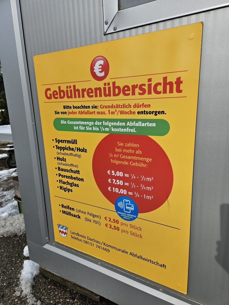 Gebührenübersicht mit Hinweis auf bargeldlose Zahlung